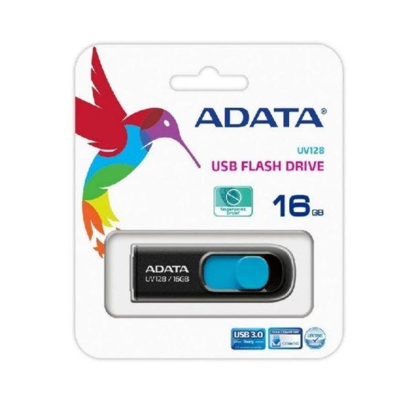 Memoria USB 3.0 ADATA UV128-16GB-Retráctil-Negro/Azul