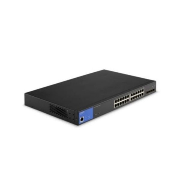 Switch Linksys LGS328MPC Gigabit PoE + administrado de 24 puertos  Gigabit + 4 10G SFP 410w,Memoria 512 MB, 256 VLAN activas (rango de 4096) ,Garantía de 5 años