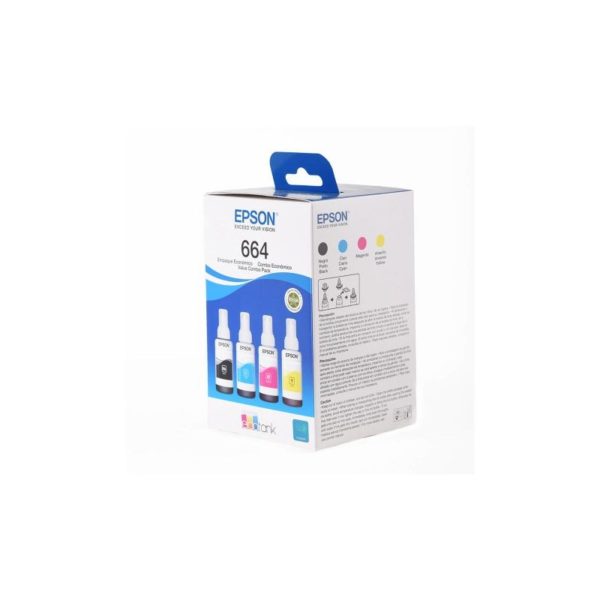 Botella Epson T664520-4P – Multipack Set 4 botellas negra, cyan, magenta y yellow,  IMPRESORA EPSON L200/210/350/355/555 (7.500 paginas)